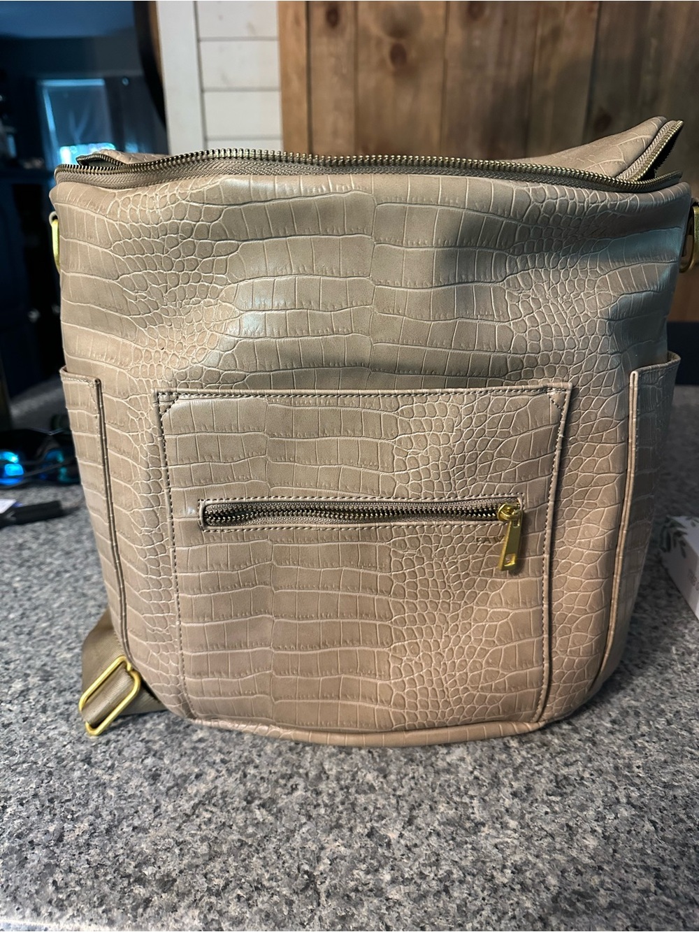 Neutral Faux-Croc Baby Bag Backpack - Taupe